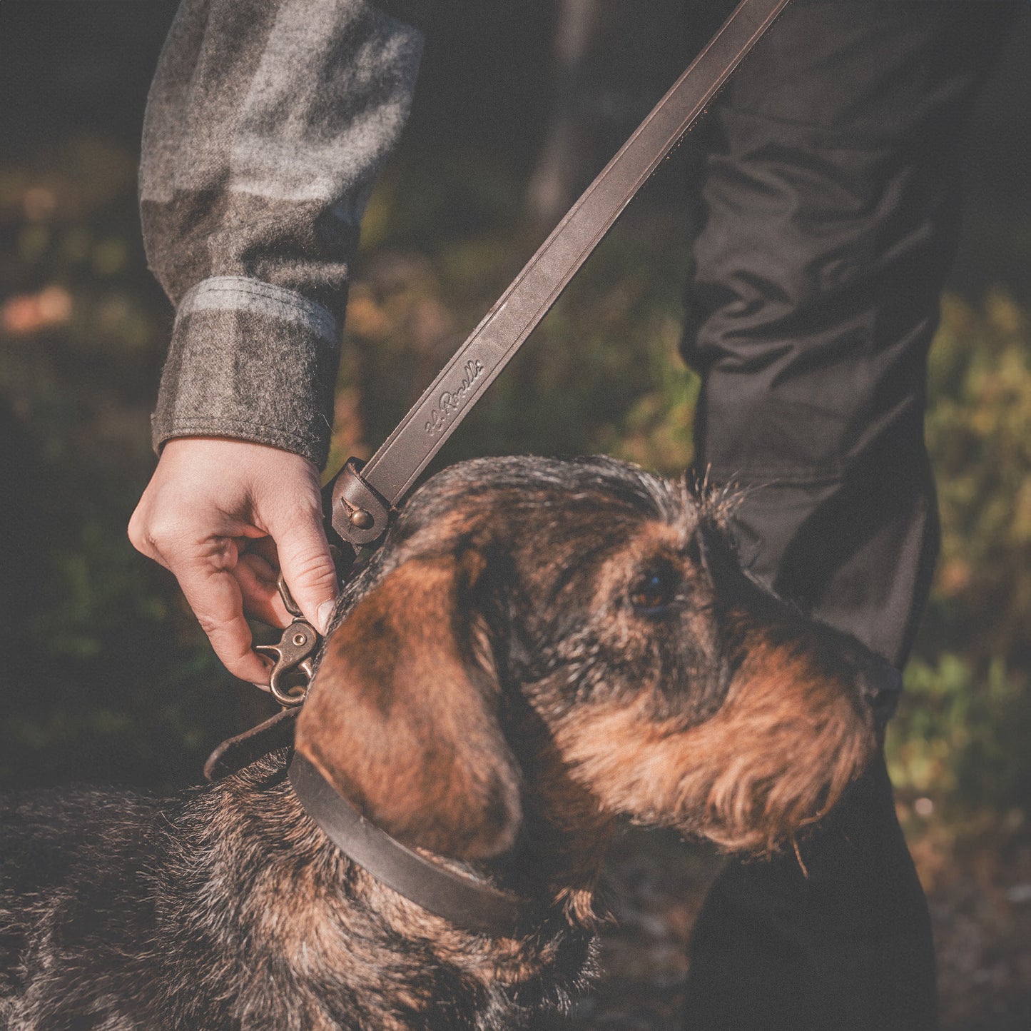 Rosellis finnish handmade leather dog leash with handle, perfect for hunters.