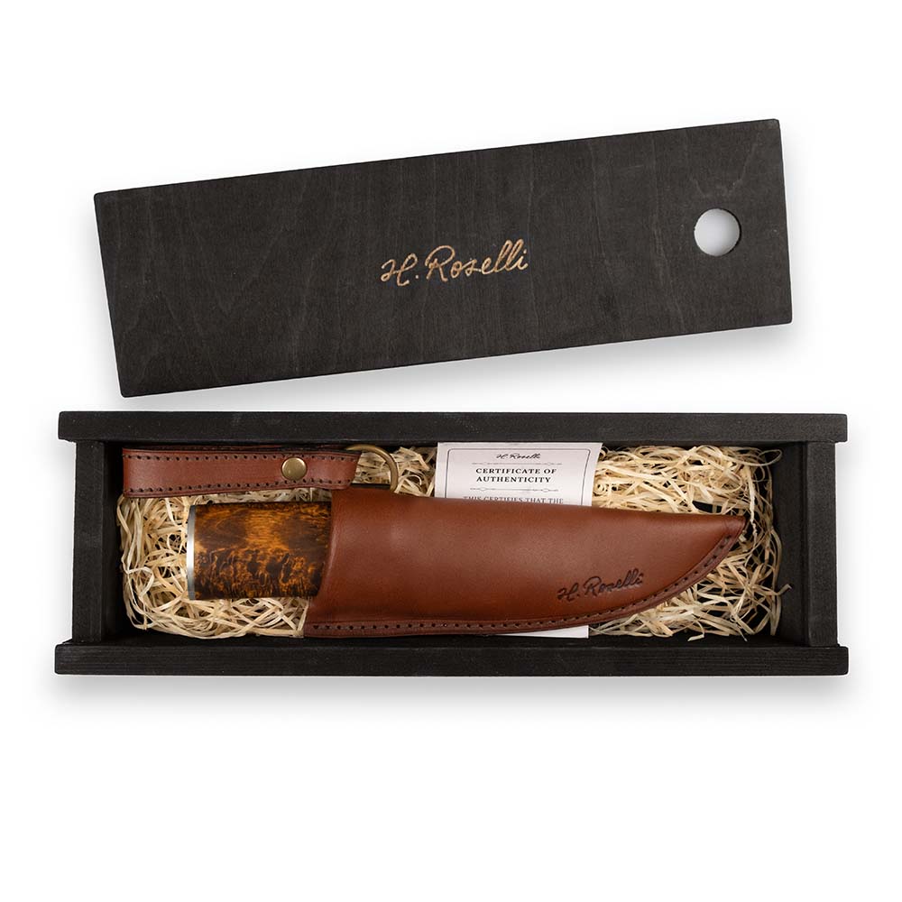 Roselli handmade Damascus Grandfather knife with handmade leather sheath, comes with a exclusive giftbox