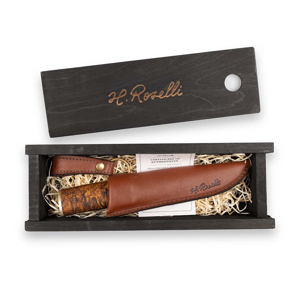 Roselli handmade Damascus Grandmother knife with handmade leather sheath, comes with a exclusive giftbox