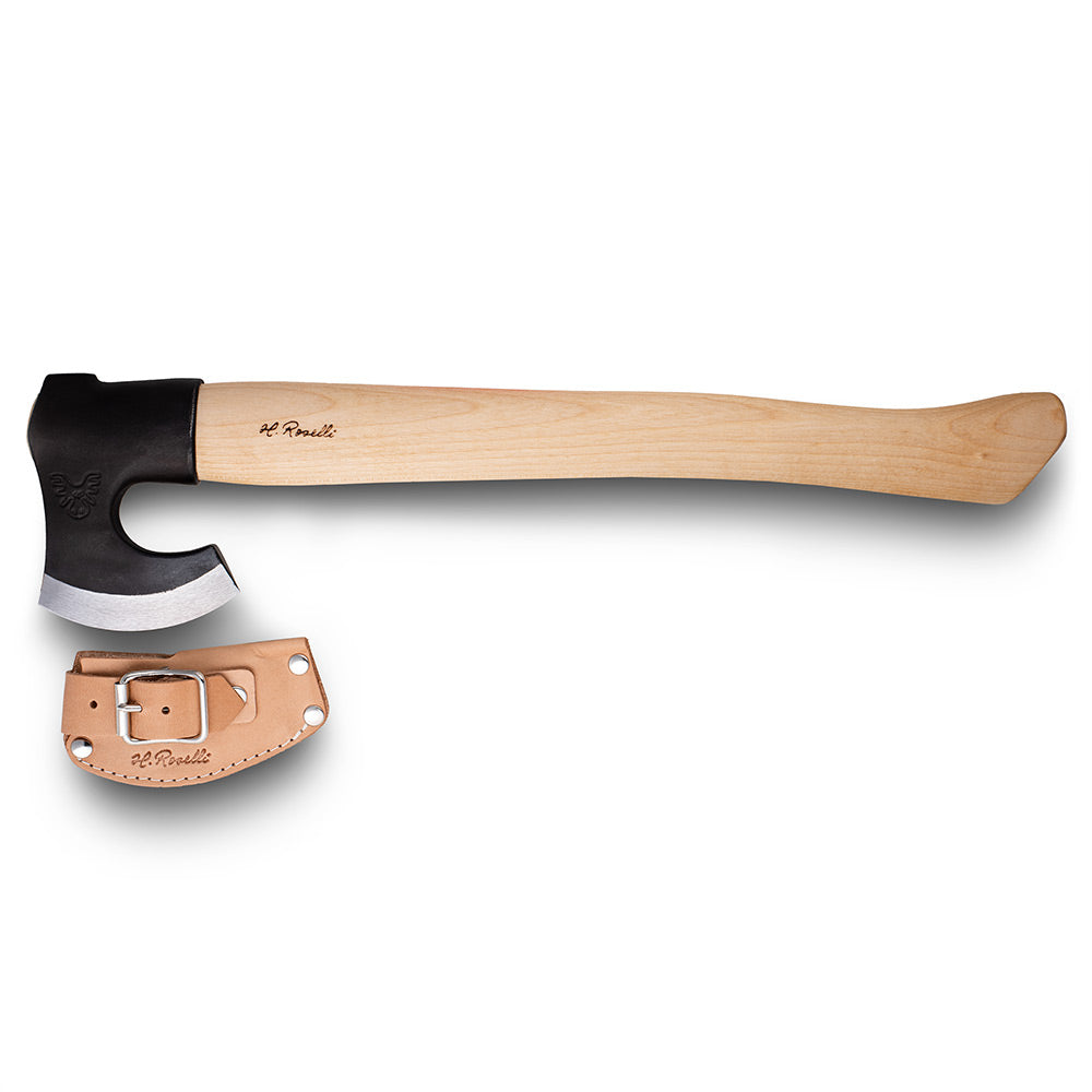 Handmade Finnish outdoor axe from Roselli with a long handle comes with a handmade leather sheath