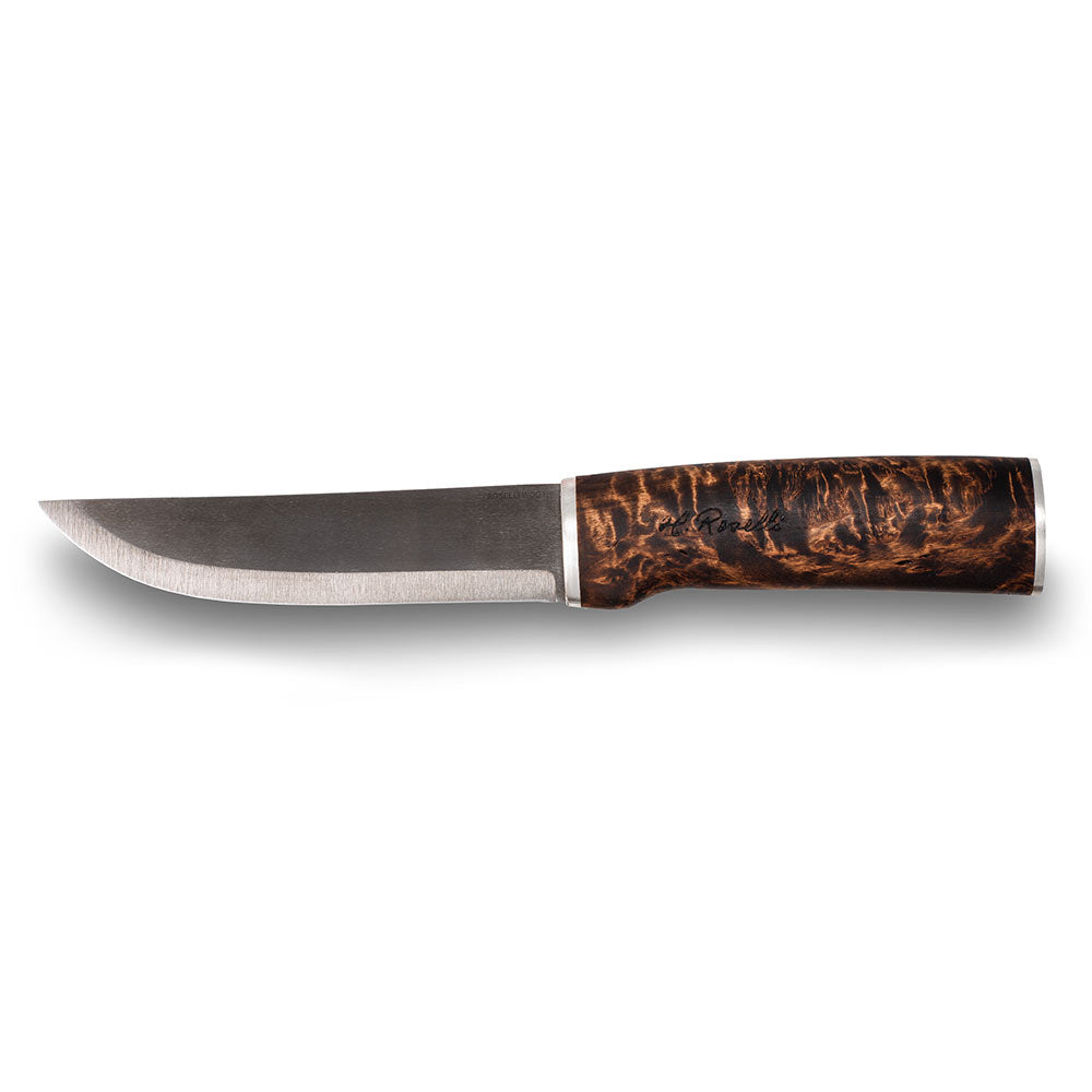 Handmade Finnish hunting knife with a long knife blade with silver ferrule details
