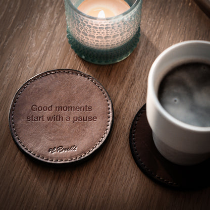 Pack of four handmade Finnish leather coasters. Free engraving included. 