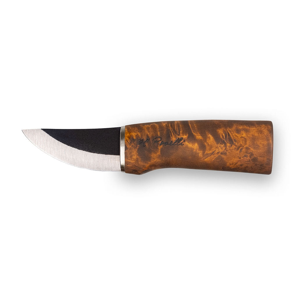 Handmade Finnish short hunting knife for outdoor and smaller game hunting. Comes with a handmade leather sheath. 